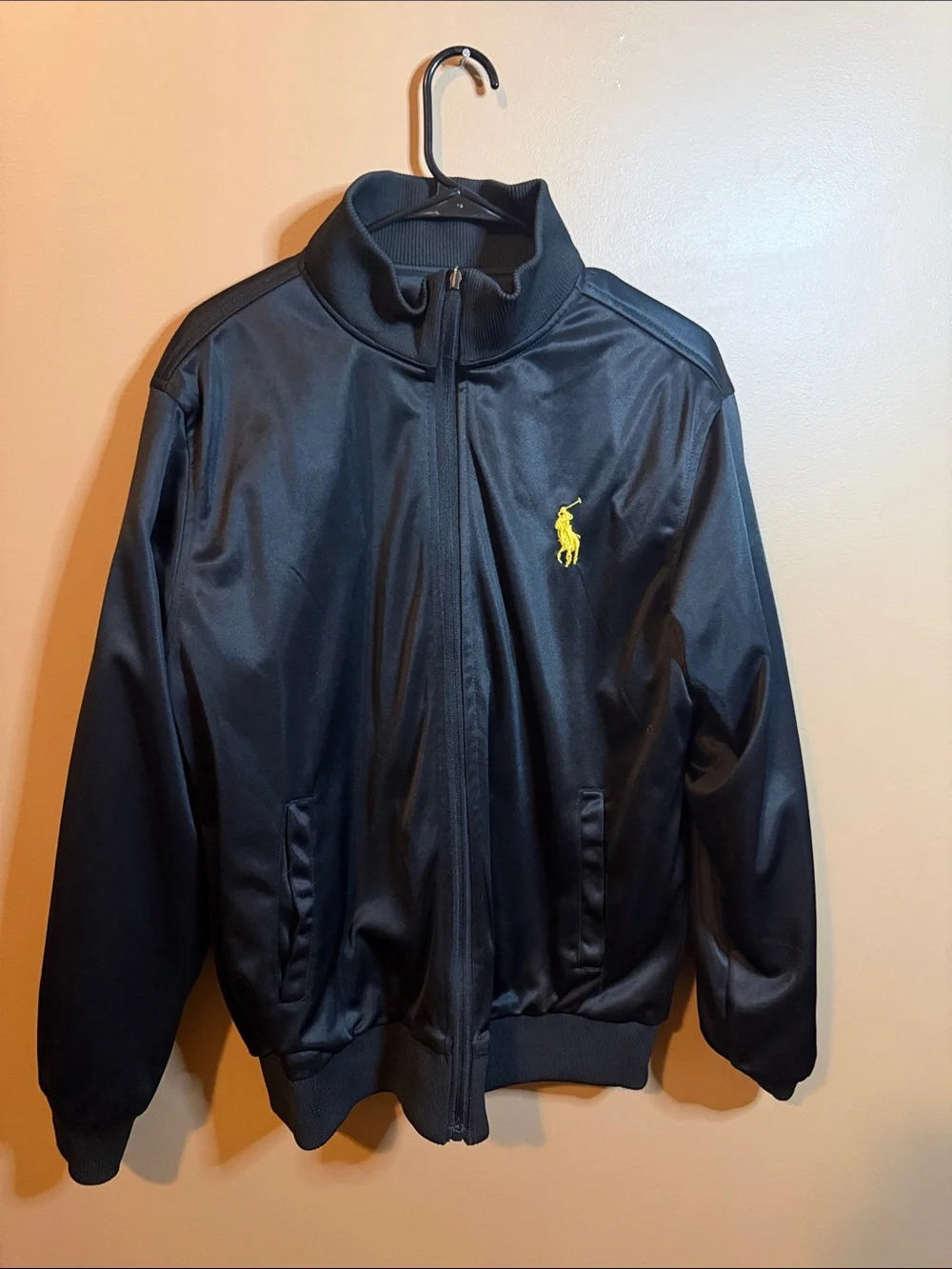 Polo by Ralph Lauren Black Bomber Jacket with Stand-Up Collar(Reversable)